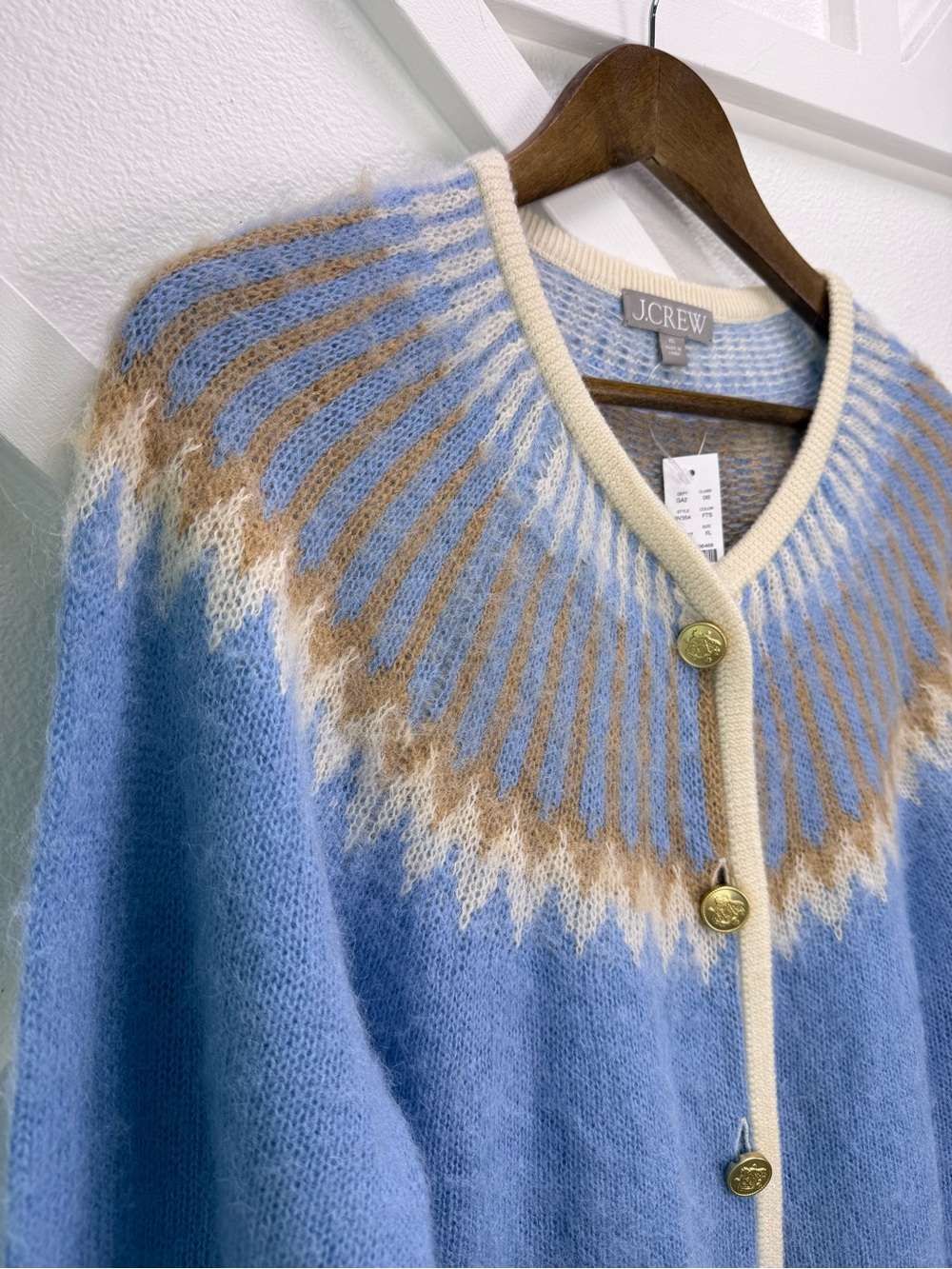 NWT J. Crew Fair Isle Cardigan Sweater Brushed Yarn Frosted Tundra Sand Blue XL - Picture 4 of 13
